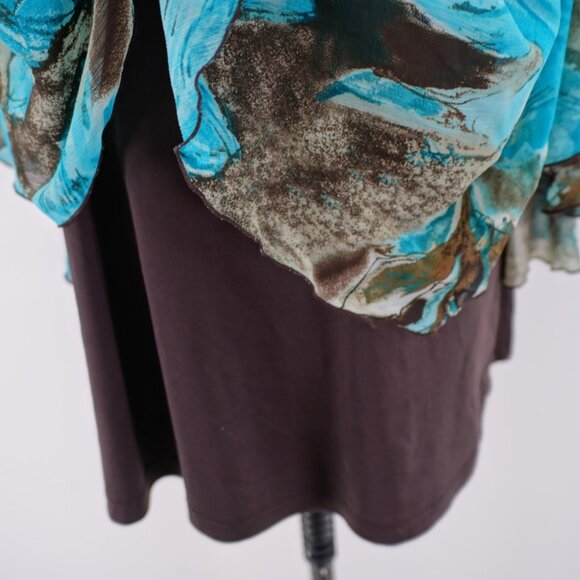 Zac & Rachel Teal Gray Floral V-Neck Ponco Flutter Sleeveless Blouse Top XL Poly - Picture 3 of 9